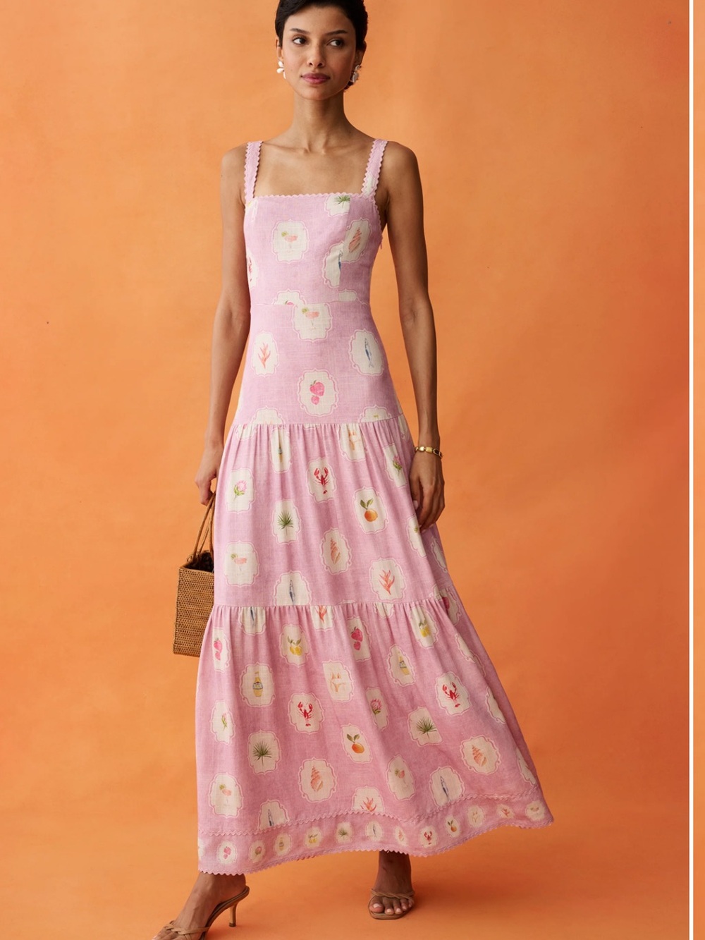 NWT Anaya Few Moda Ziggy Maxi Dress with Dropped waist in Pink Sands. Size 8